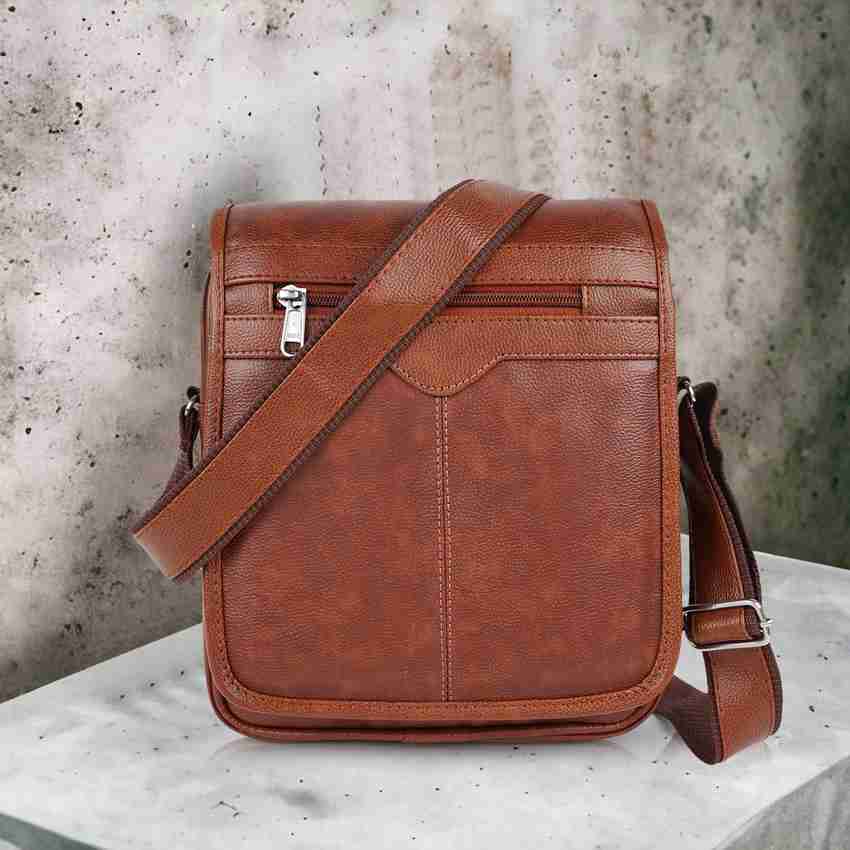 Martucci Tan Sling Bag Pu Leather Shoulder Bag for Men Travel Bag Cross Body Bag Office Business Bag Messenger Bag Stylish sling Bag for Men Tan Price in India Flipkart