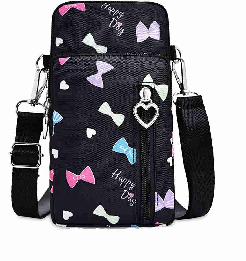 PALAY Black Shoulder Bag Nylon Cross Body Travel Mobile Pouch Sling Messenger Bags for Women Multifunctional 3 Layers with Bow Pattern Phone Sling Shoulder Bags Passport Small Hiking Travel Beg black