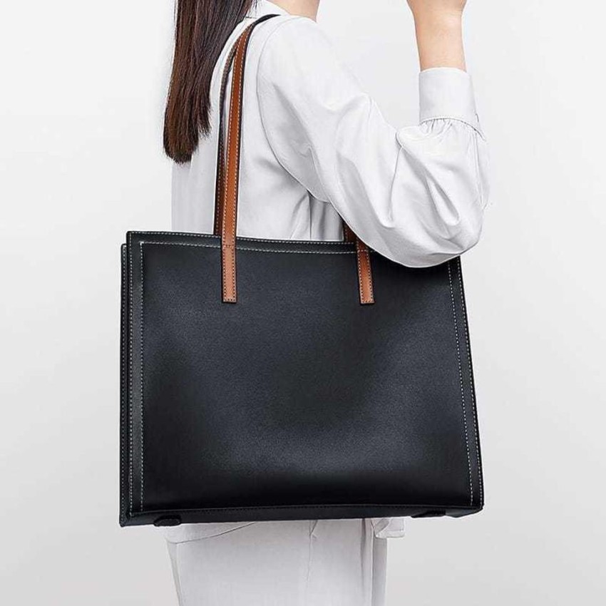 Hautton Black Tote WOMEN PREMIUM OFFICE GENIUNE LEATHER TOTE BAG Black Price in India Flipkart