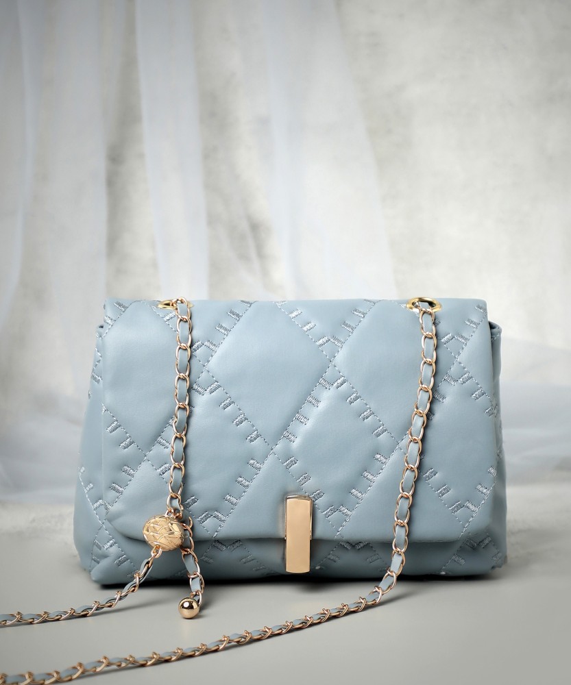 Haute saute Blue Sling Bag Blue Quilted Textured Vegan Leather