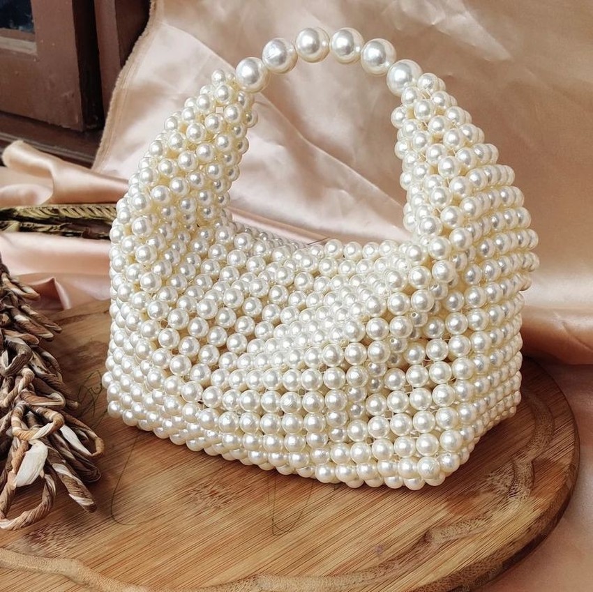 Life fashion White Clutch Pearl clutch bag Pearl bag Beaded clutch bag Bridesmaid bag Bridal bag Creem Price in India Flipkart