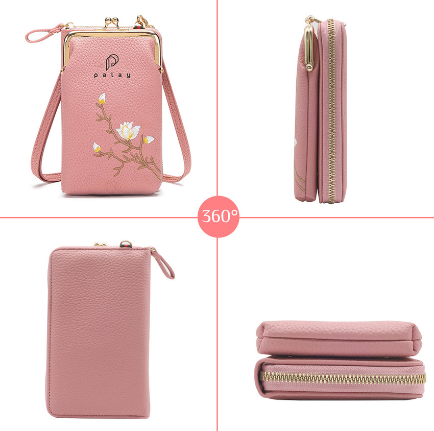 PALAY Pink Shoulder Bag Small Crossbody Phone Bag for Women Stylish PU Leather Mobile Cell Phone Holder Pocket Purse Wallet Sling Bags for Women