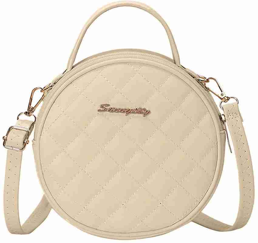 SYGA Beige Sling Bag Women s Retro Small Round Bag Women s One Piece Embroidered Crossbody Bag Beige Price in India Flipkart