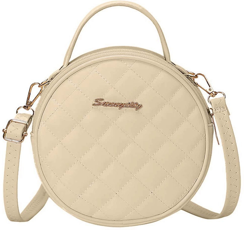 SYGA Beige Sling Bag Women s Retro Small Round Bag Women s One Piece Embroidered Crossbody Bag Beige Price in India Flipkart