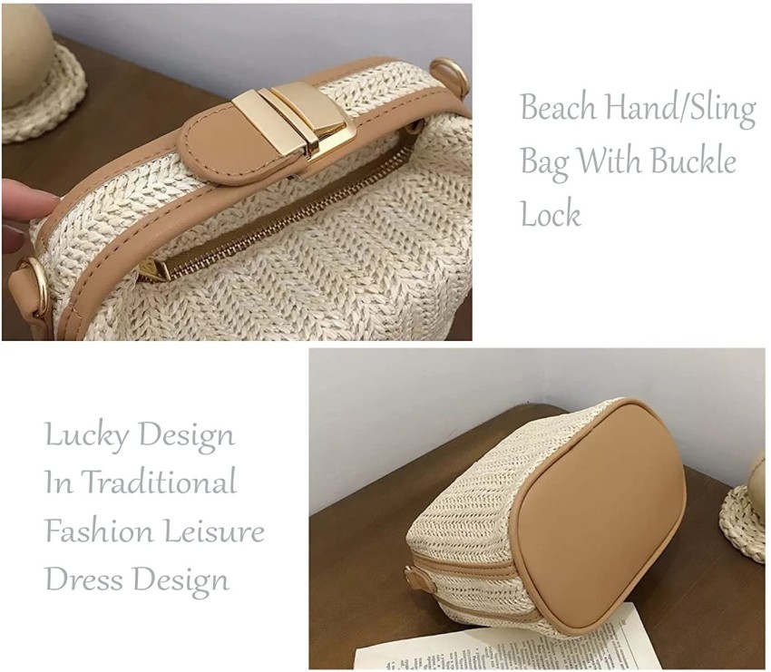 Siby Beige Sling Bag Woven Sling Bag