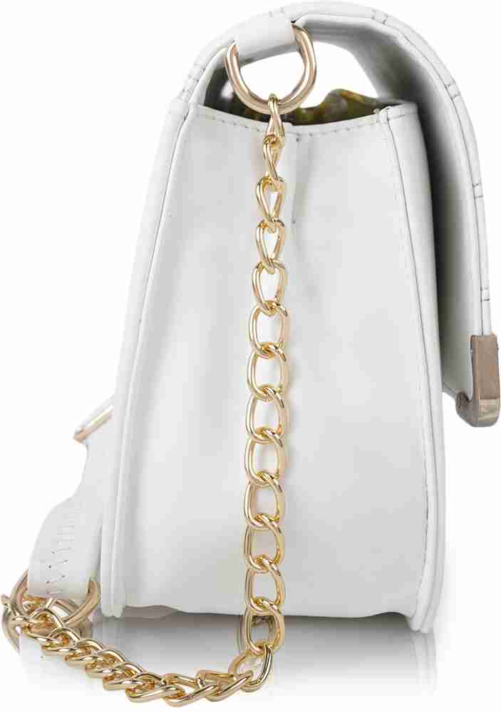 White crossbody bag with gold chain hot sale