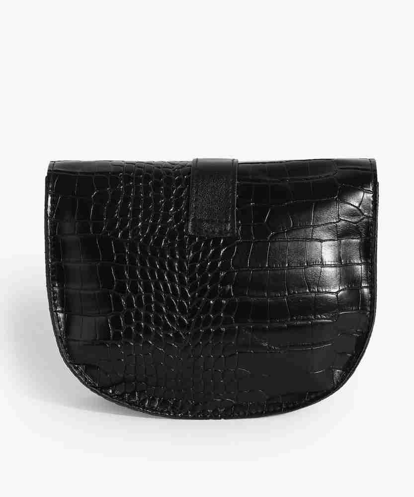 Mango black croc textured sling online bag