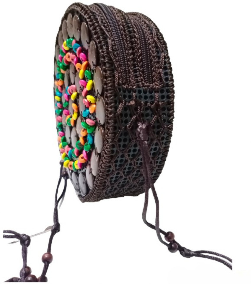 Coconut Shell Beaded Sling Bag Round