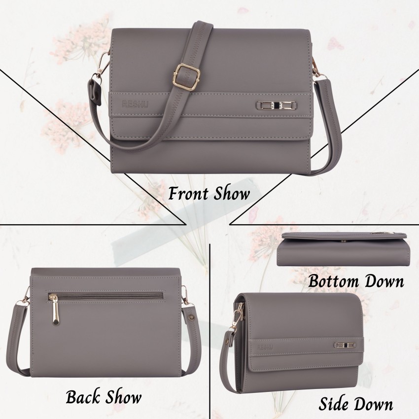 Reshu Silver Sling Bag Handmade Vegan Leather Women's Sling Bags Adjustable  Shoulder Strap & 3 pockets
