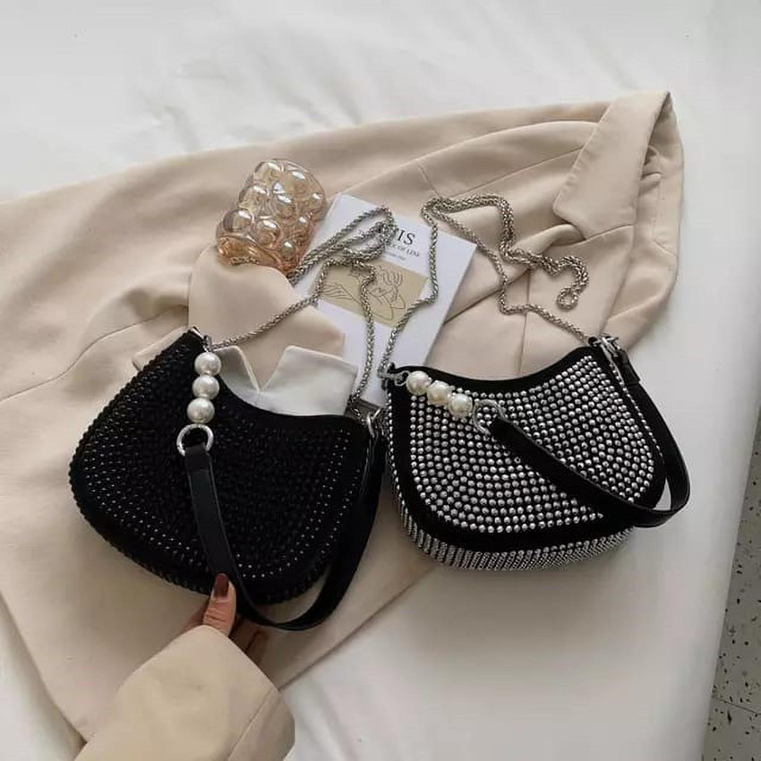 BATCAT Black Sling Bag Allover Rhinestone Decor Square Bag With diamond Purse Silver Black Price in India Flipkart