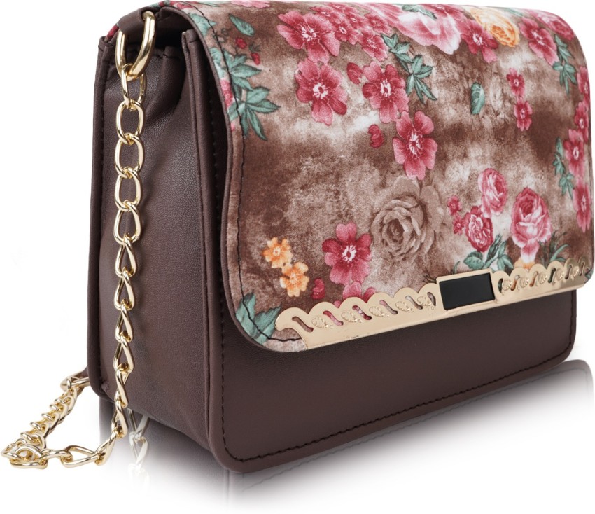 Sling Bag with Printed Strap-Brown