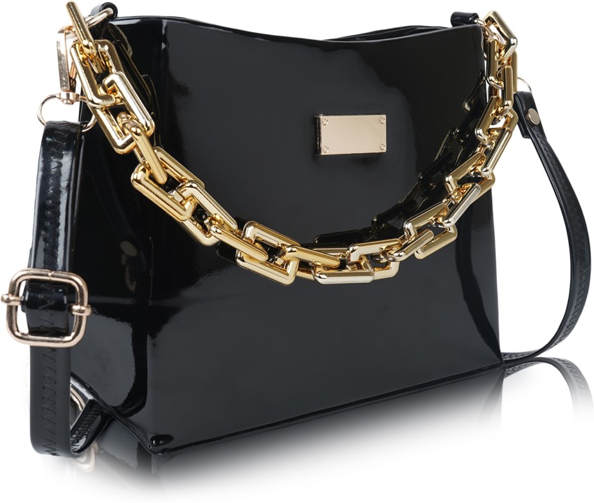 SPOTIC Women's PU Synthetic Leather Chain Strap Crossbody Slingbag - Black  : : Fashion