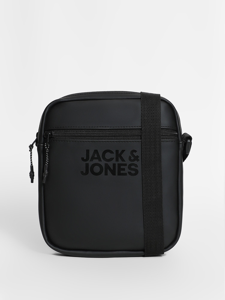 JACK JONES Black Sling Bag Brand Logo Print Jet Black Price in India Flipkart