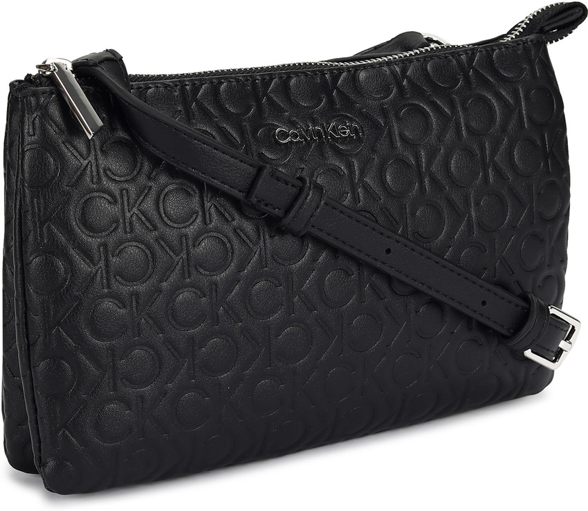Calvin Klein Black Sling Bag CK MUST DBL CROSSBODY EMBOSSED Black Price in India Flipkart