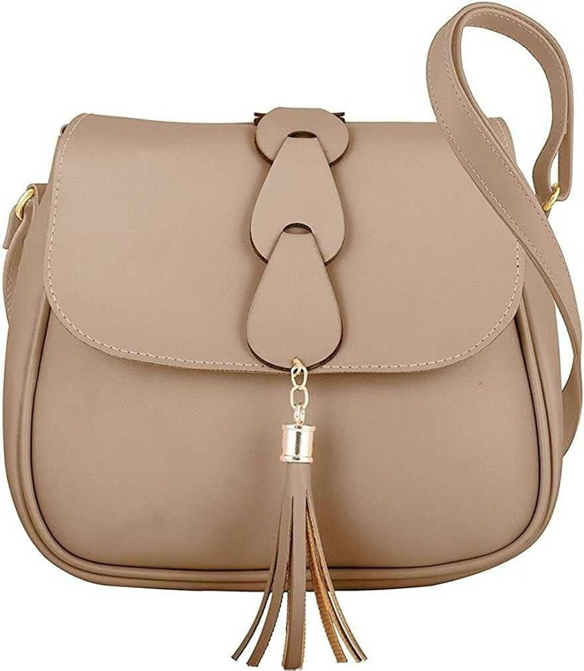 Ansidhi Beige Sling Bag Stylish Trendy PU Leather Sling Bag for Women with Adjustable Strap Tassel Beige Price in India Flipkart