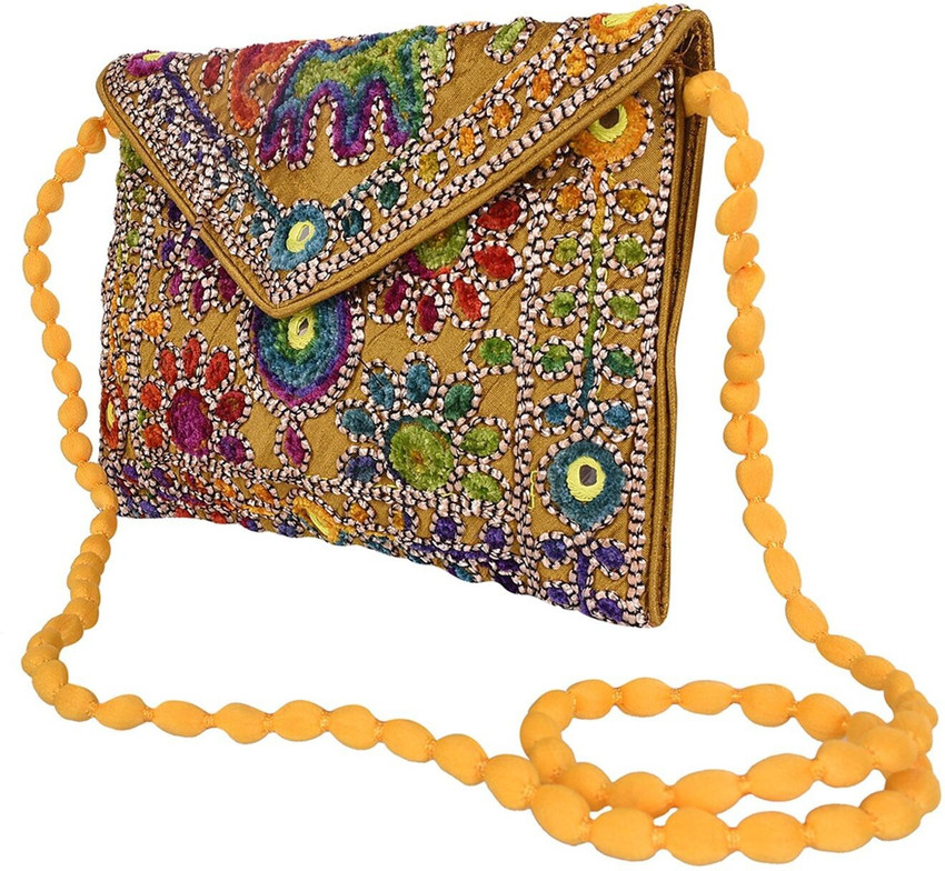 Craft Trade Yellow Sling Bag Handmade Cotton Ethnic Rajasthani Embroidered Sling Bags for women Yellow Price in India Flipkart