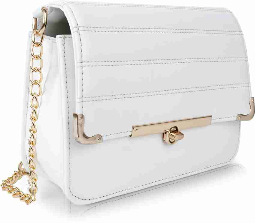 SPOTIC White Sling Bag Classic Unique Design Crossbody Gold Chain