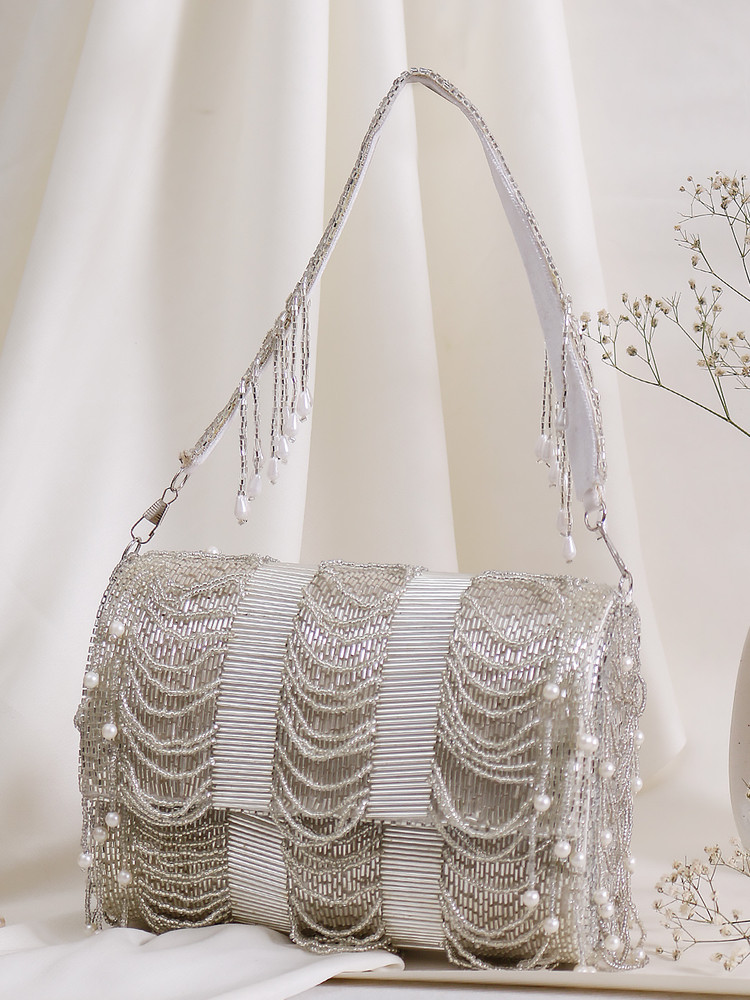 Silver clutch bag designer discount