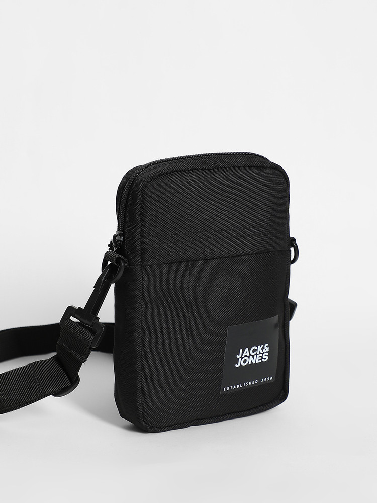 JACK JONES Black Sling Bag Brand Logo Print Jet Black Price in India Flipkart