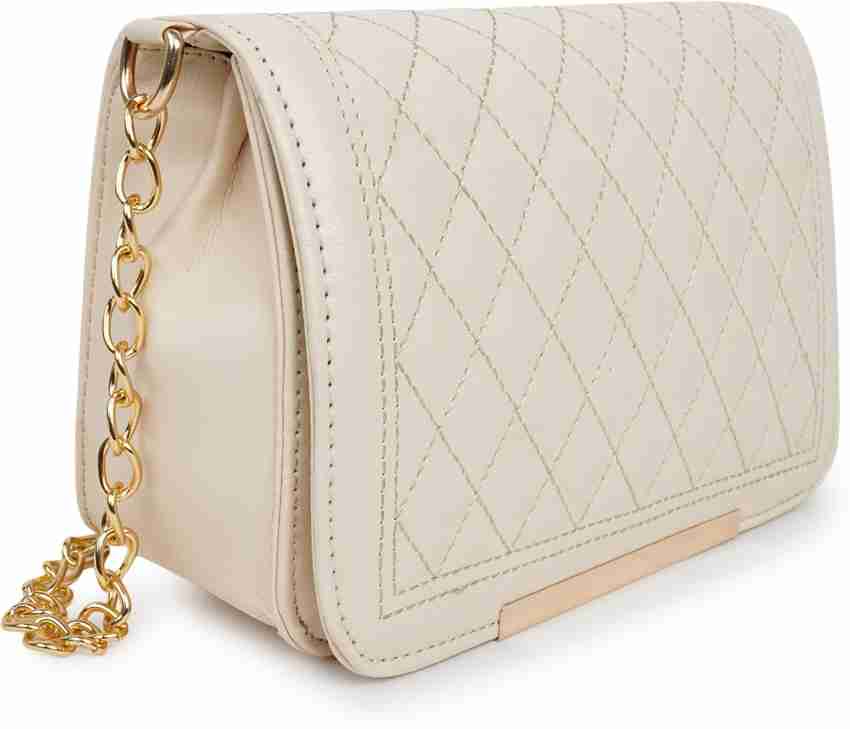SPOTIC Beige Sling Bag Stylish Fancy Fashionable Gold Chain Strap Crossbody  Hobo Sling Bag For Women Cream - Price in India