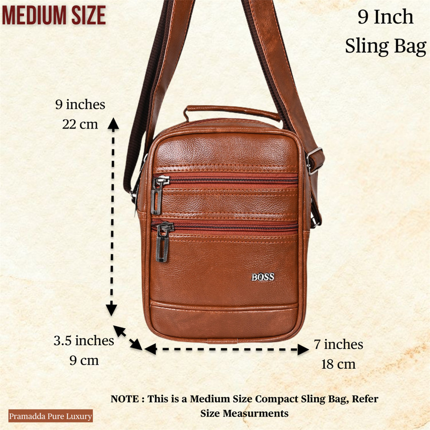 Pramadda Pure Luxury Tan Sling Bag Tourister Medium Chest Sling Bag for Men Travel crossbody bag for men women Cash Bag Business Side Messenger Bags travel sling bags boys