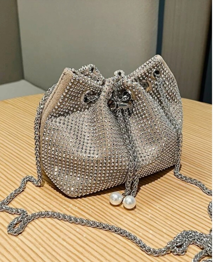 DOSYSO Gold Beige Sling Bag Rhinestone Party Handbags Crossbody sling bag potli for Women Girls Wedding Pink Pink Price in India Flipkart