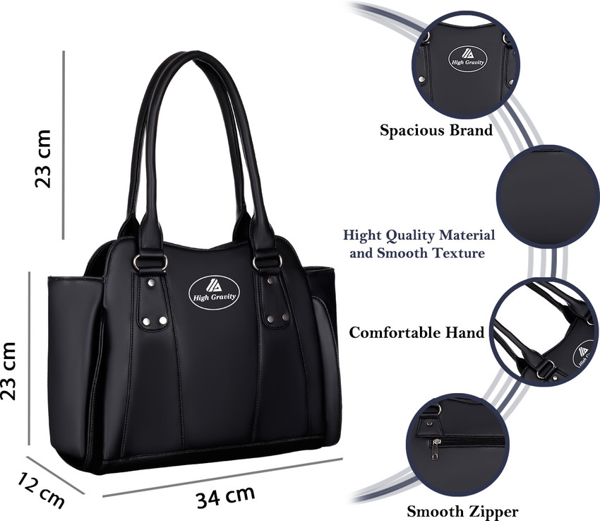 High Gravity Black Shoulder Bag Women Stylish Trendy Collage Casual Formal Office Handbags Shopping Bags BLACK Price in India Flipkart