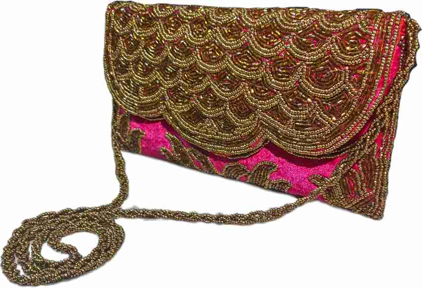 ASHRA TRADERS Gold Hand held Bag casual multicolor clutch pink Price in India Flipkart