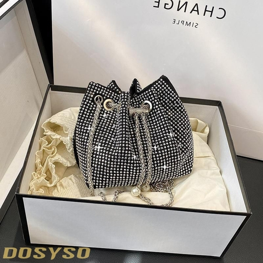 DOSYSO Silver Sling Bag Rhinestone Bucket bag Crossbody bag Potli sling Bag for women wedding new purse BLACK Price in India Flipkart