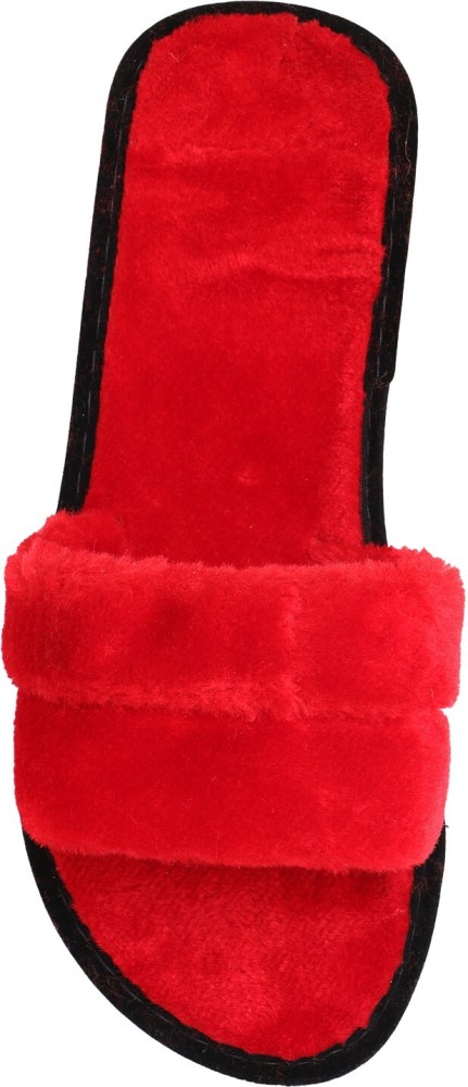 Red fluffy slides online uggs