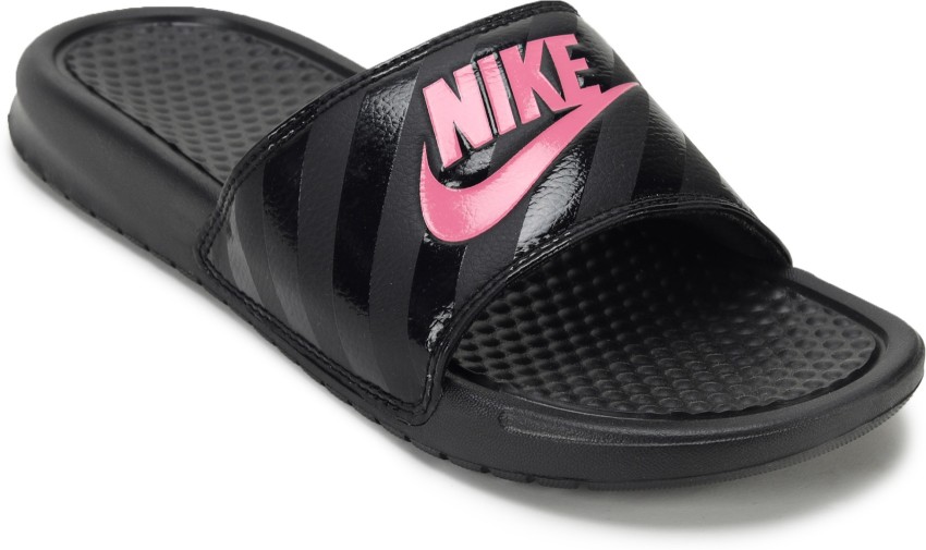 Nike benassi slides discount black and pink