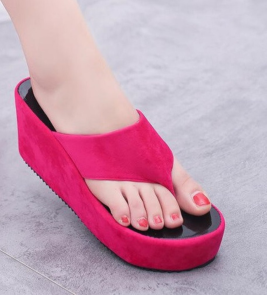 womens red wedge flip flops