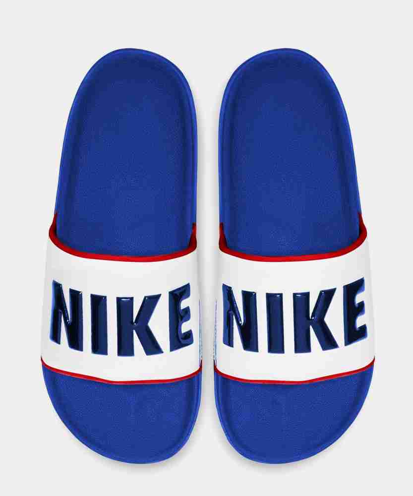 Red and blue nike slides deals