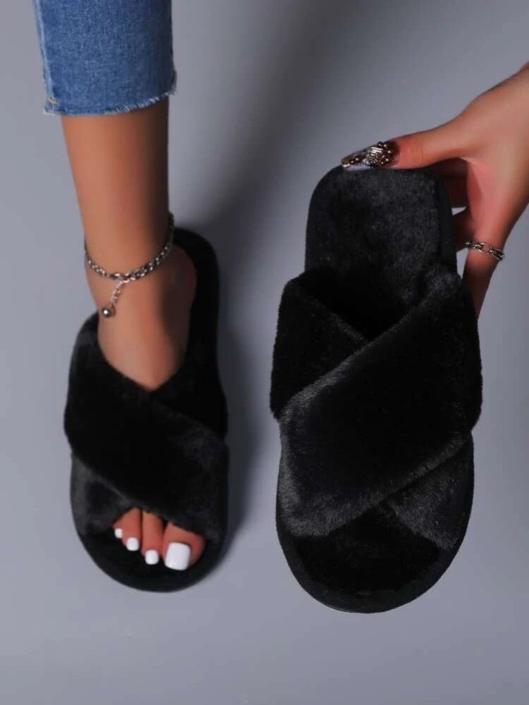 Fuzzy slip on clearance slippers