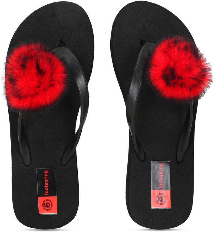 Red faux best sale fur slides