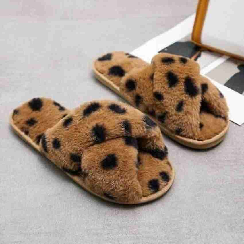 Cheetah print fuzzy discount slippers