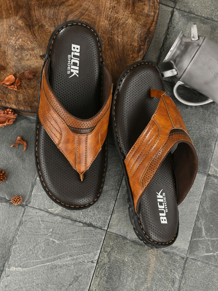 Bucik Men Men's Tan Synthetic Leather Slip-On Casual Slipper/Flip Flop  Slippers - Buy Bucik Men Men's Tan Synthetic Leather Slip-On Casual Slipper/Flip  Flop Slippers Online at Best Price - Shop Online for