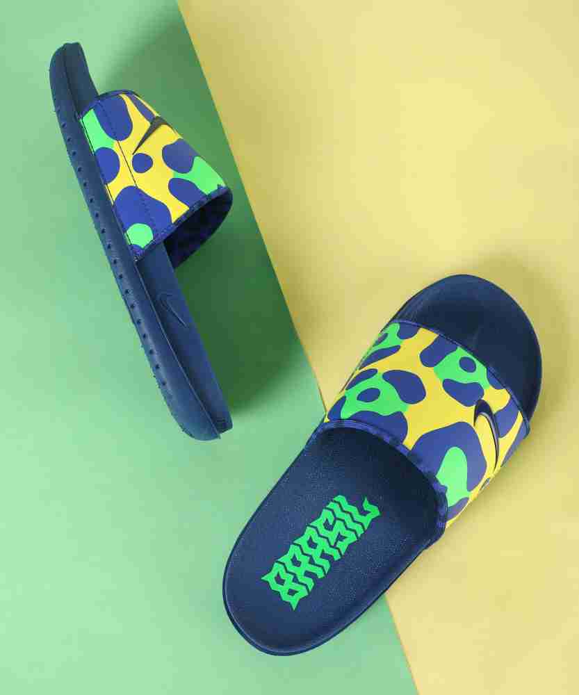 Royal blue nike discount slides with gold check