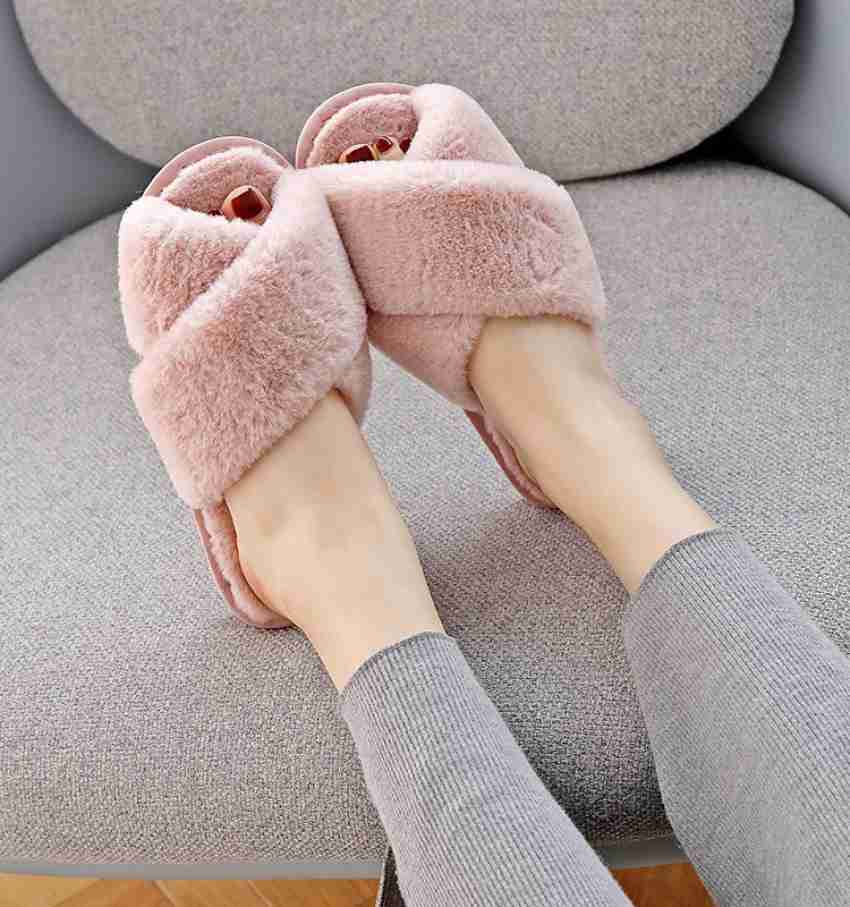 Fluffy cross strap online slippers