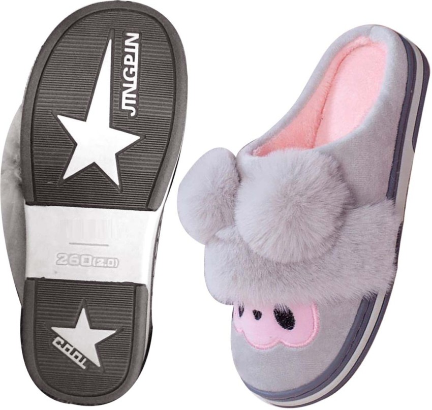 Grey fluffy flip online flop slippers