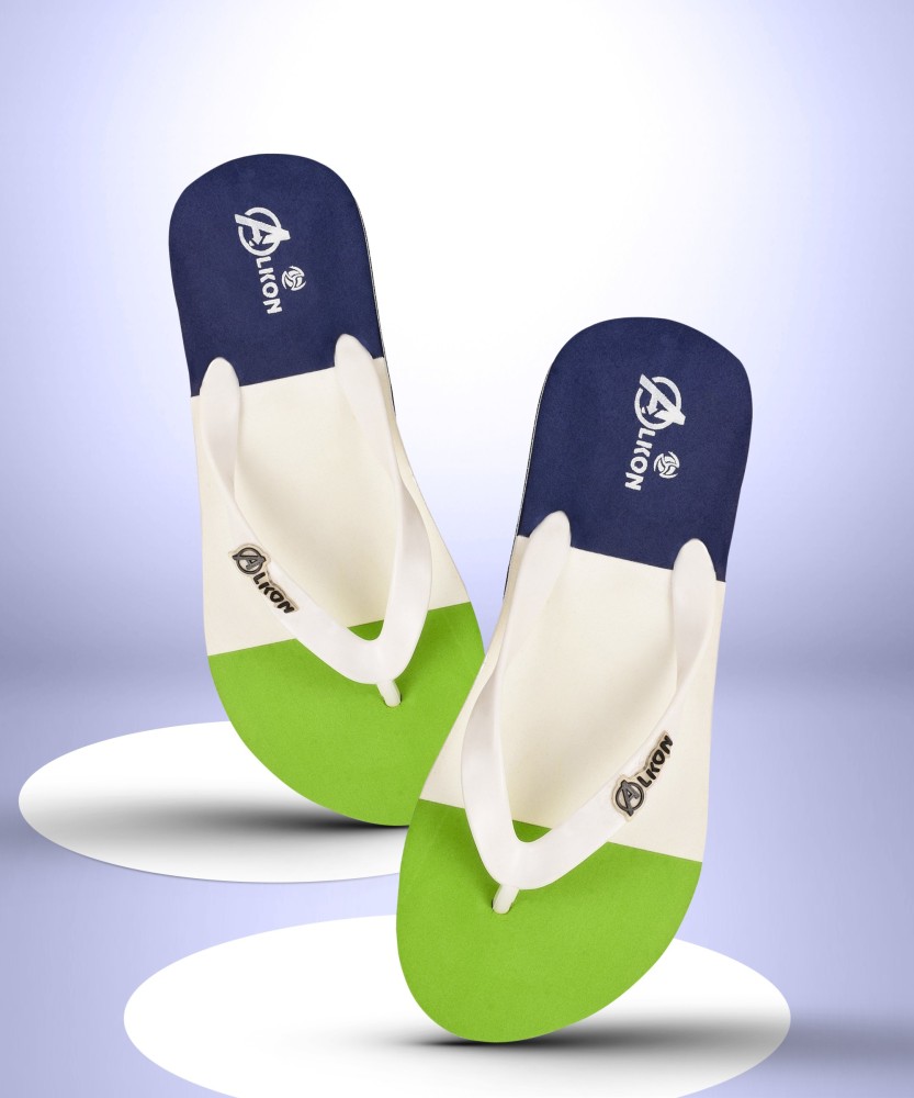 ALKON Men Stylish Comfortable Green White Navy Chappal Slides