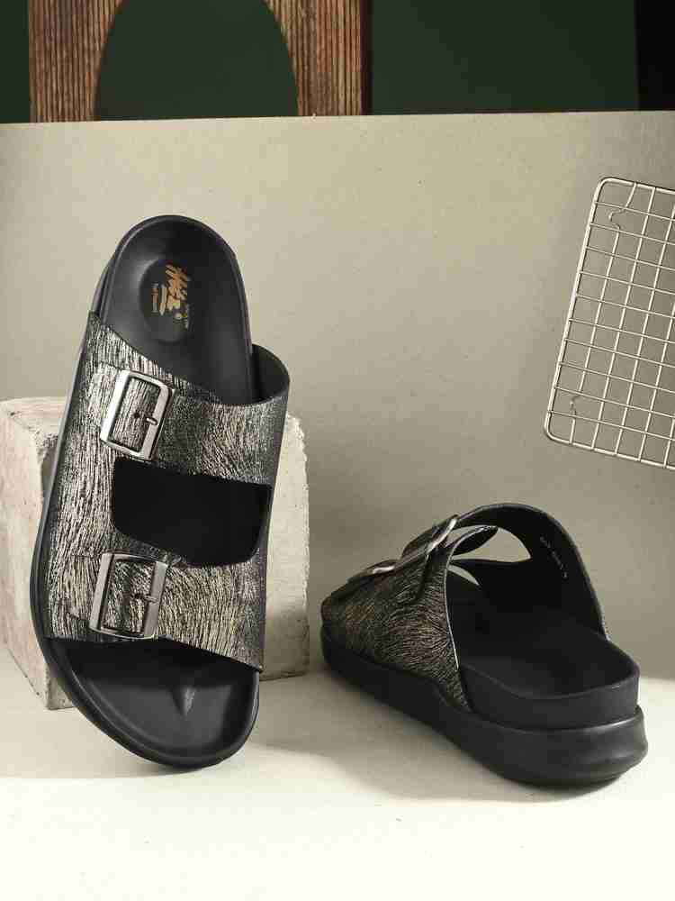 Hitz Golden Leather Open Toe Slippers Women Black Sandals Buy