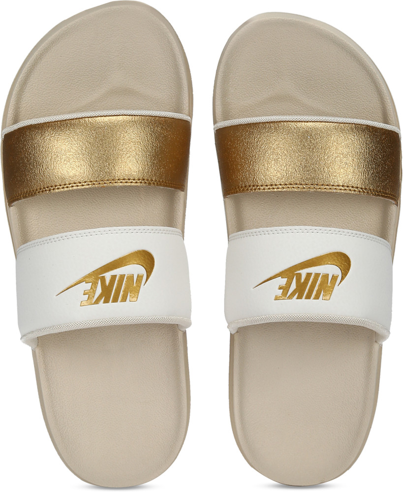nike slippers white and gold