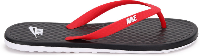 Nike slippers 2025 red and black