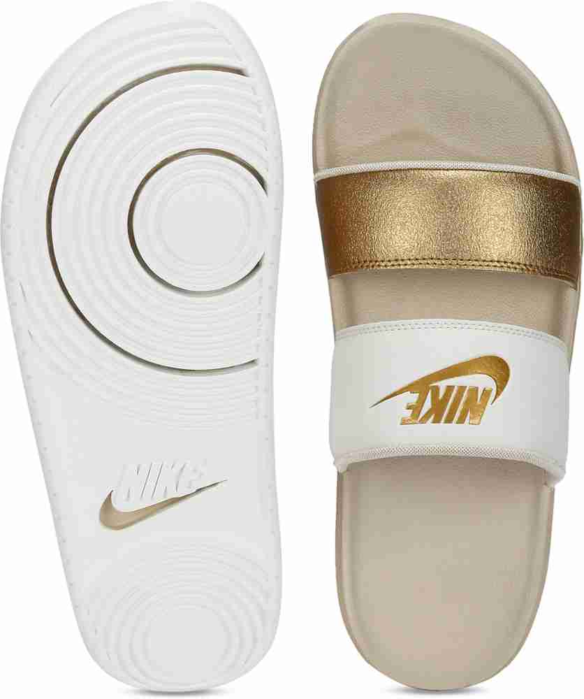 Nike benassi slides outlet white and gold