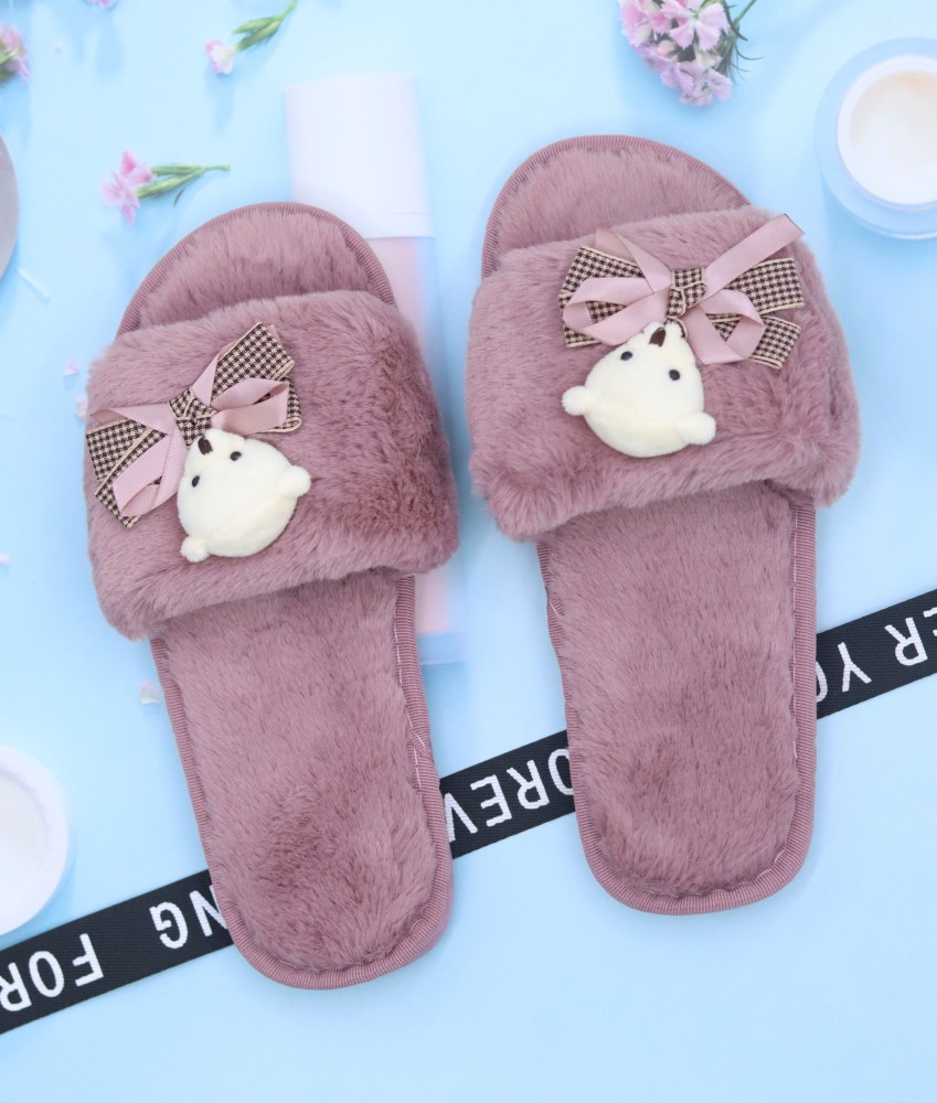 EDIKO Women CUTE INDOOR FURRY SLIPPER WITH BEAR PATTERN FOR