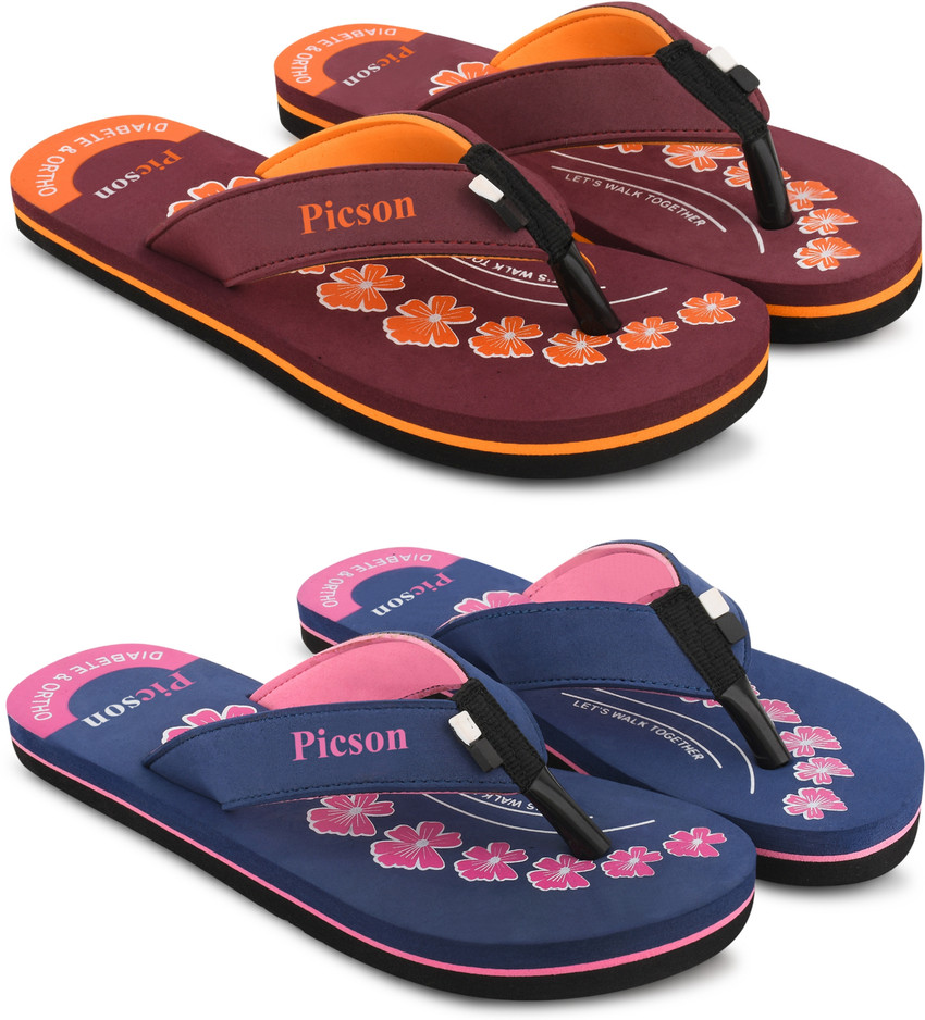 Picson Women Soft Slipper for women Ladies Ortho Health Chappal Combo pack of 2 Multicolor Flip Flops