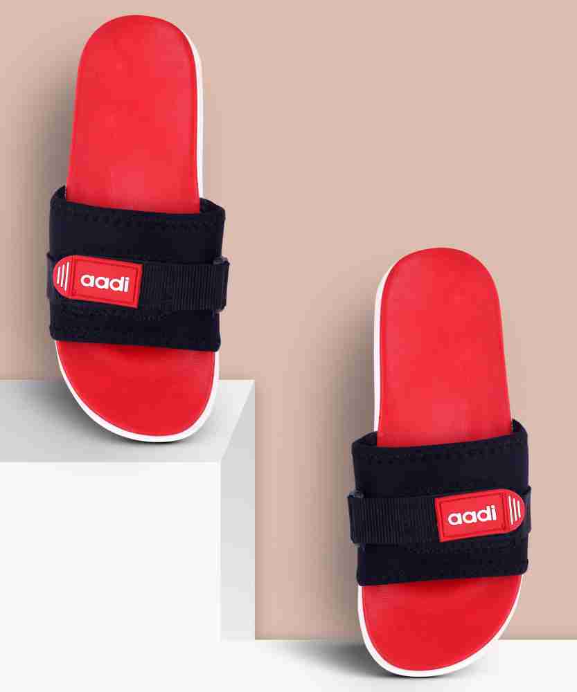 aadi Men's Red Synthetic Leather Daily Casual Slider Slides - Buy