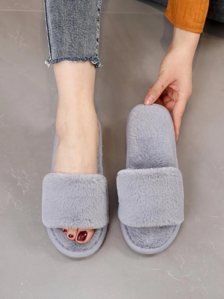 Ladies grey fluffy slippers new arrivals