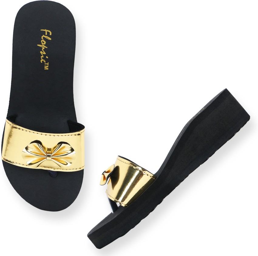 Ladies gold flip online flops